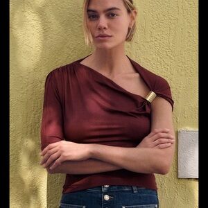 Zara Burgundy Asymmetric Top with Gold Accent